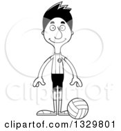 Poster, Art Print Of Cartoon Black And White Happy Tall Skinny Hispanic Man Volleyball Player