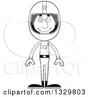 Lineart Clipart Of A Cartoon Black And White Happy Tall Skinny Hispanic Race Car Driver Man Royalty Free Outline Vector Illustration