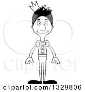 Lineart Clipart Of A Cartoon Black And White Happy Tall Skinny Hispanic Man Prince Royalty Free Outline Vector Illustration