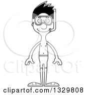 Lineart Clipart Of A Cartoon Black And White Happy Tall Skinny Hispanic Man In Snorkel Gear Royalty Free Outline Vector Illustration