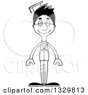 Lineart Clipart Of A Cartoon Black And White Happy Tall Skinny Hispanic Man Professor Royalty Free Outline Vector Illustration
