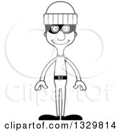 Lineart Clipart Of A Cartoon Black And White Happy Tall Skinny Hispanic Man Robber Royalty Free Outline Vector Illustration