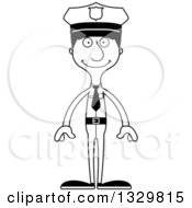 Lineart Clipart Of A Cartoon Black And White Happy Tall Skinny Hispanic Man Police Officer Royalty Free Outline Vector Illustration