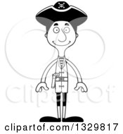 Lineart Clipart Of A Cartoon Black And White Happy Tall Skinny Hispanic Man Pirate Royalty Free Outline Vector Illustration