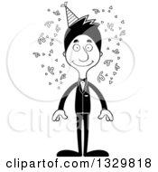 Lineart Clipart Of A Cartoon Black And White Happy Tall Skinny Hispanic Party Man Royalty Free Outline Vector Illustration