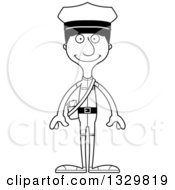 Lineart Clipart Of A Cartoon Black And White Happy Tall Skinny Hispanic Mail Man Royalty Free Outline Vector Illustration