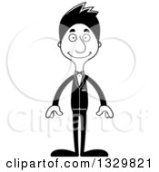 Lineart Clipart Of A Cartoon Black And White Happy Tall Skinny Hispanic Man Wedding Groom Royalty Free Outline Vector Illustration
