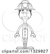 Poster, Art Print Of Cartoon Black And White Happy Tall Skinny Hispanic Man Firefighter