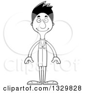 Lineart Clipart Of A Cartoon Black And White Happy Tall Skinny Hispanic Man Doctor Royalty Free Outline Vector Illustration