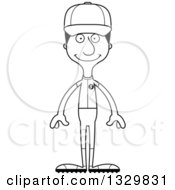 Lineart Clipart Of A Cartoon Black And White Happy Tall Skinny Hispanic Man Baseball Player Royalty Free Outline Vector Illustration
