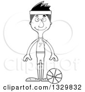 Lineart Clipart Of A Cartoon Black And White Happy Tall Skinny Hispanic Man Basketball Player Royalty Free Outline Vector Illustration