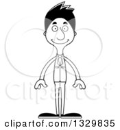 Lineart Clipart Of A Cartoon Black And White Happy Tall Skinny Hispanic Business Man Royalty Free Outline Vector Illustration