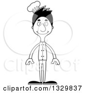 Lineart Clipart Of A Cartoon Black And White Happy Tall Skinny Hispanic Man Chef Royalty Free Outline Vector Illustration