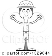Lineart Clipart Of A Cartoon Black And White Angry Tall Skinny Hispanic Man Zookeeper Royalty Free Outline Vector Illustration