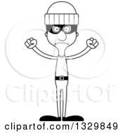 Lineart Clipart Of A Cartoon Black And White Angry Tall Skinny Hispanic Man Robber Royalty Free Outline Vector Illustration