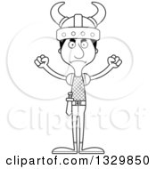 Lineart Clipart Of A Cartoon Black And White Angry Tall Skinny Hispanic Man Viking Royalty Free Outline Vector Illustration