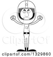 Lineart Clipart Of A Cartoon Black And White Angry Tall Skinny Hispanic Race Car Driver Man Royalty Free Outline Vector Illustration