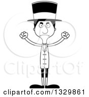 Lineart Clipart Of A Cartoon Black And White Angry Tall Skinny Hispanic Man Circus Ringmaster Royalty Free Outline Vector Illustration