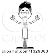 Lineart Clipart Of A Cartoon Black And White Angry Tall Skinny Hispanic Man Scientist Royalty Free Outline Vector Illustration