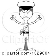 Lineart Clipart Of A Cartoon Black And White Angry Tall Skinny Hispanic Mail Man Royalty Free Outline Vector Illustration
