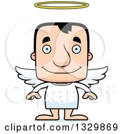 Clipart Of A Cartoon Happy Block Headed White Man Angel Royalty Free Vector Illustration