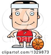 Poster, Art Print Of Cartoon Happy Block Headed White Man Basketball Player