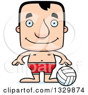Cartoon Happy Block Headed White Man Beach Volleyball Player