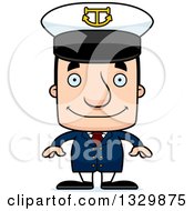 Cartoon Happy Block Headed White Man Boat Captain