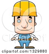 Cartoon Happy Block Headed White Man Construction Worker