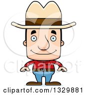 Cartoon Happy Block Headed White Man Cowboy