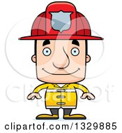 Cartoon Happy Block Headed White Man Firefighter