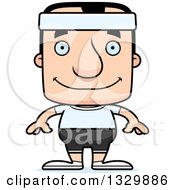 Clipart Of A Cartoon Happy Block Headed White Fitness Man Royalty Free Vector Illustration