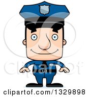 Cartoon Happy Block Headed White Man Police Officer