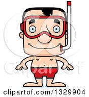 Cartoon Happy Block Headed White Man In Snorkel Gear