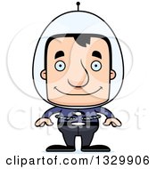 Clipart Of A Cartoon Happy Block Headed Futuristic White Space Man Royalty Free Vector Illustration