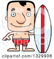Clipart Of A Cartoon Happy Block Headed White Man Surfer Royalty Free Vector Illustration