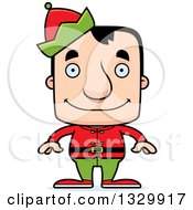 Clipart Of A Cartoon Happy Block Headed White Man Christmas Elf Royalty Free Vector Illustration