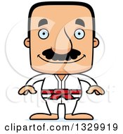 Cartoon Happy Block Headed Hispanic Karate Man With A Mustache