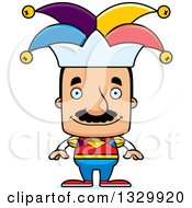 Cartoon Happy Block Headed Hispanic Jester Man With A Mustache