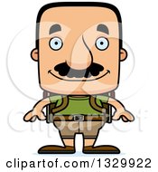 Cartoon Happy Block Headed Hispanic Hiker Man With A Mustache