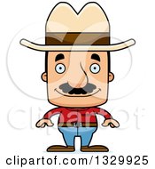 Cartoon Happy Block Headed Hispanic Cowboy Man With A Mustache