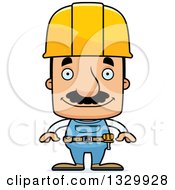 Poster, Art Print Of Cartoon Happy Block Headed Hispanic Construction Worker Man With A Mustache