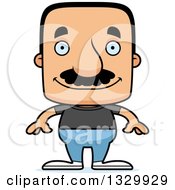 Cartoon Happy Block Headed Casual Hispanic Man With A Mustache