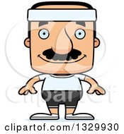Clipart Of A Cartoon Happy Block Headed Fit Hispanic Man With A Mustache Royalty Free Vector Illustration