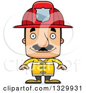Cartoon Happy Block Headed Hispanic Fire Man With A Mustache