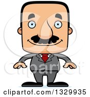 Cartoon Happy Block Headed Hispanic Business Man With A Mustache