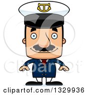 Cartoon Happy Block Headed Hispanic Boat Captain Man With A Mustache