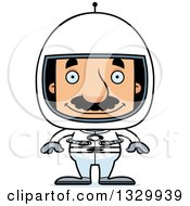 Cartoon Happy Block Headed Hispanic Astronaut Man With A Mustache