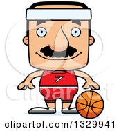 Cartoon Happy Block Headed Hispanic Basketball Player Man With A Mustache