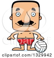 Cartoon Happy Block Headed Hispanic Beach Volleyball Player Man With A Mustache